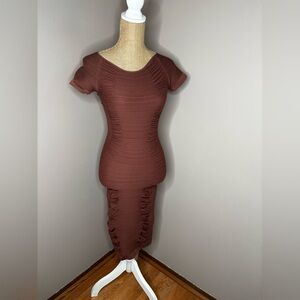 Aura Brown Bandage Dress Sz L/XL Bodycon Cutout Back Extreme Stretch Party Indie